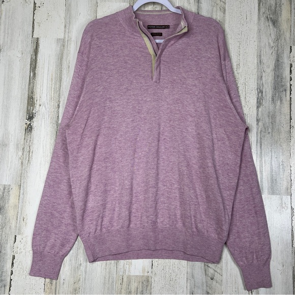 Peter Millar Mens XL Sweater‎ Silk Wool Purple 1/4 Zip Preppy Pullover